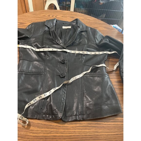 Pelle Studio black blazer button front collared leather jacket size Large - Picture 9 of 12